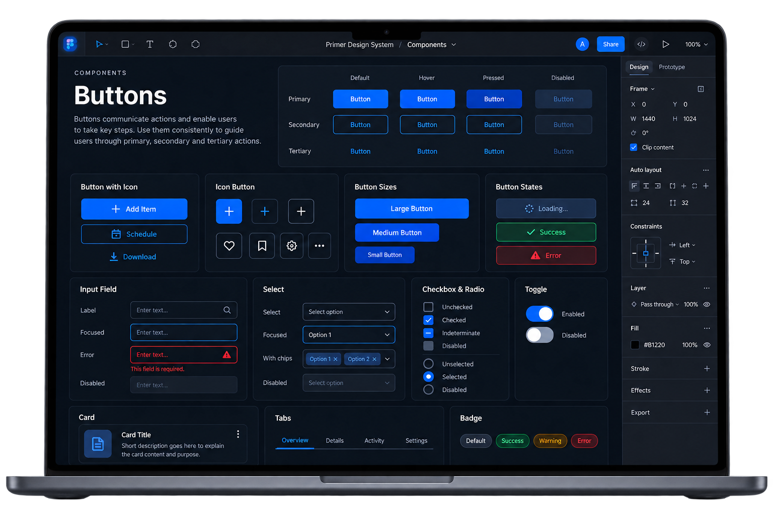 Primer design system dashboard and component library