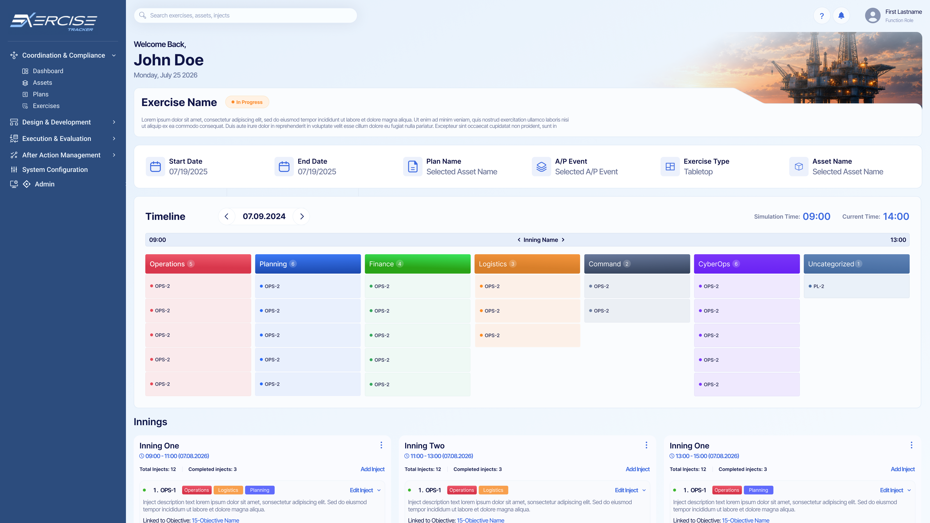 Exercise timeline interface