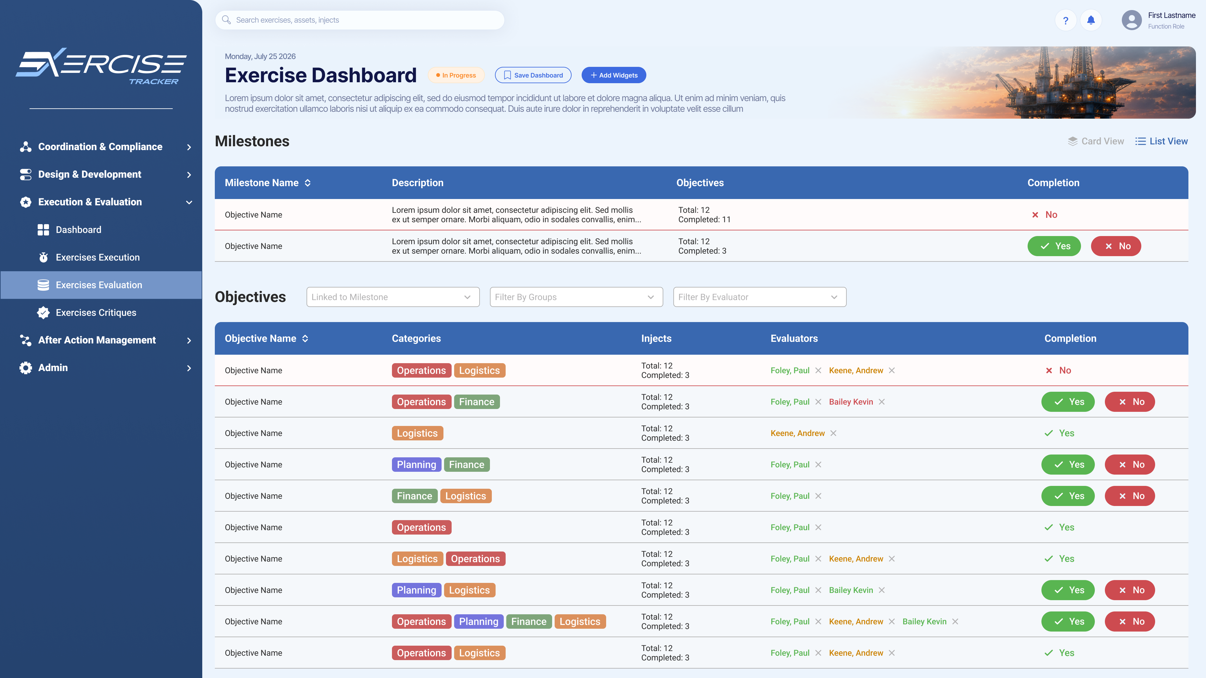 Exercise details interface