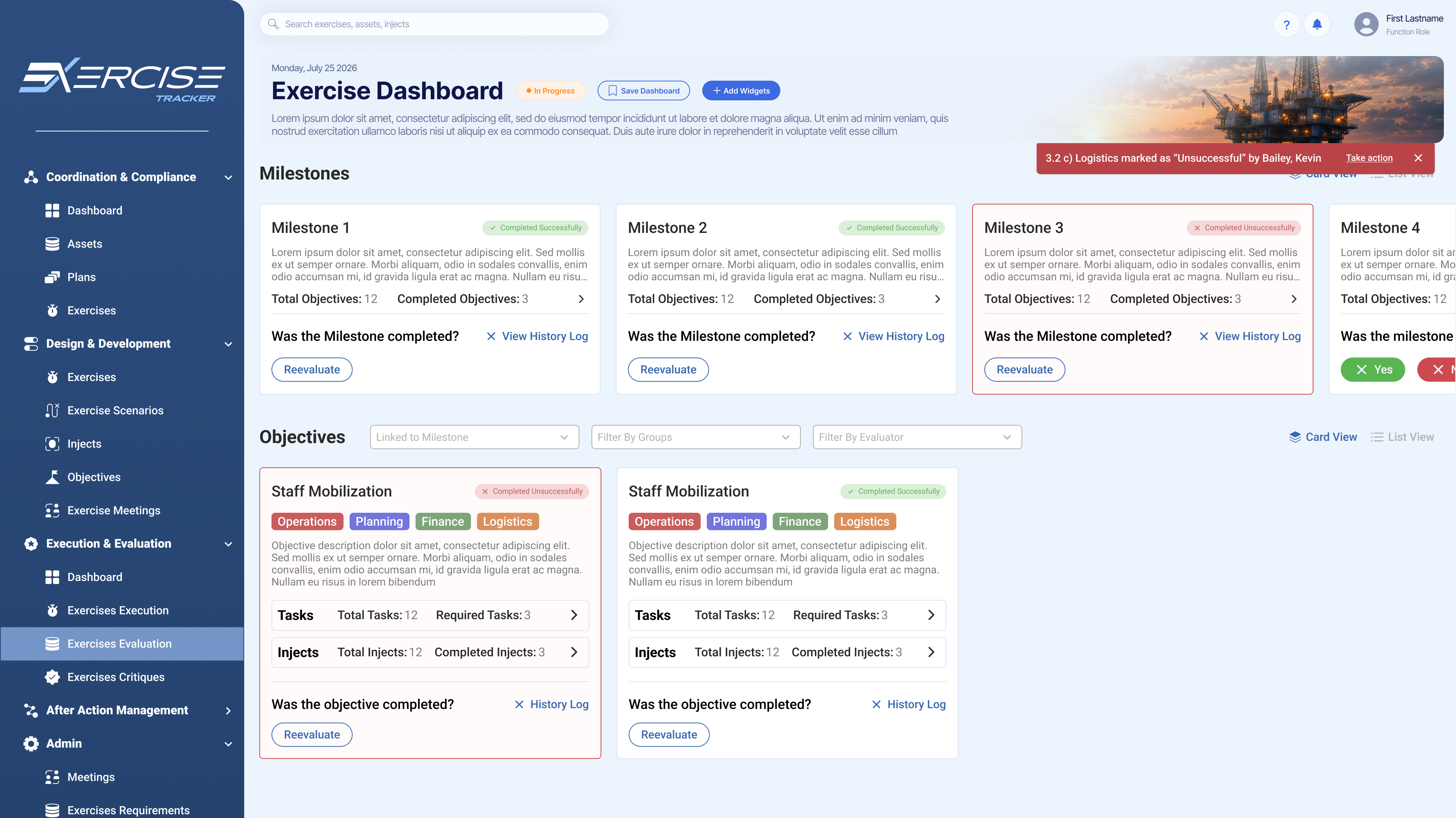 Evaluation reports interface