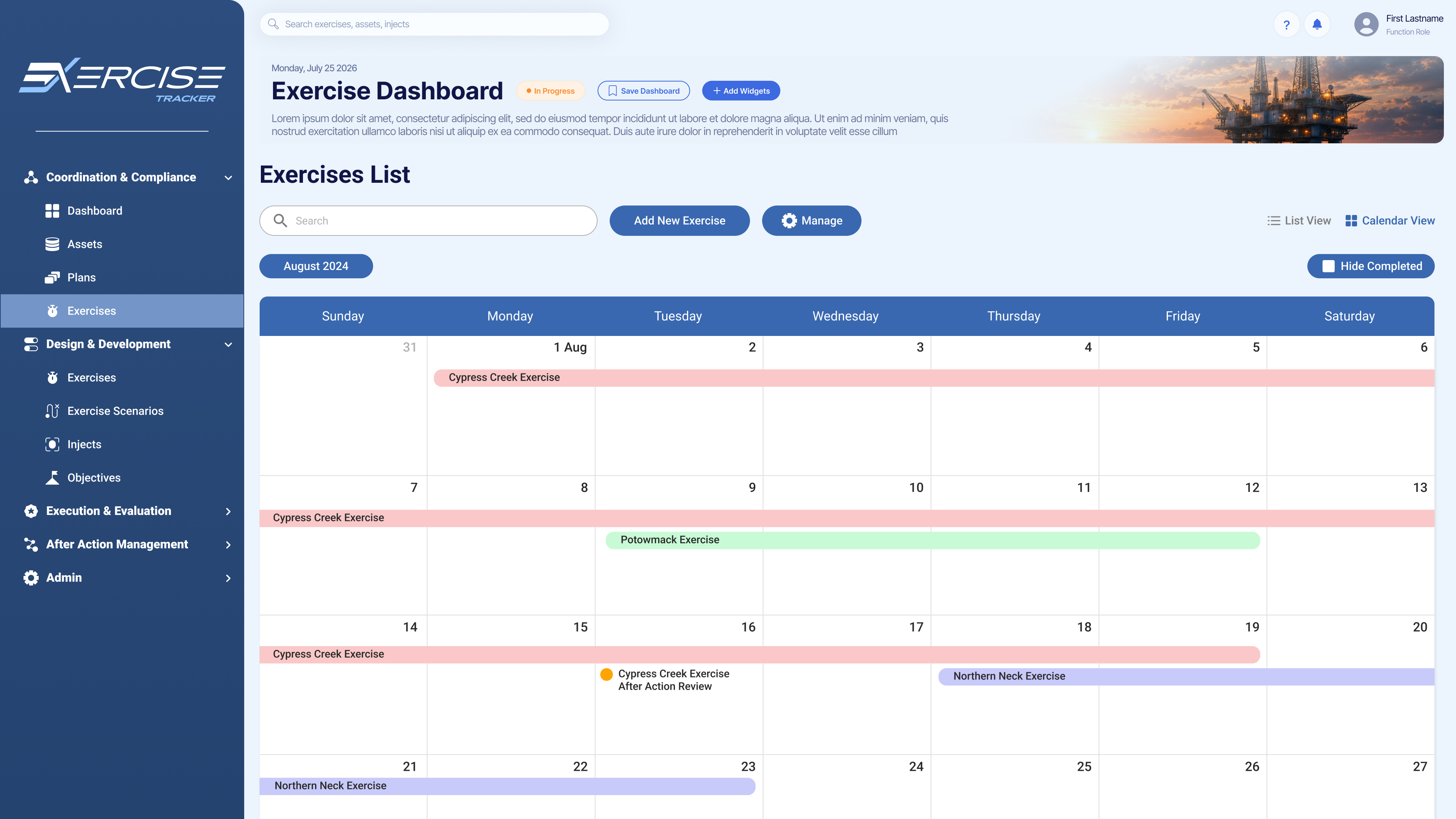 Training certification interface