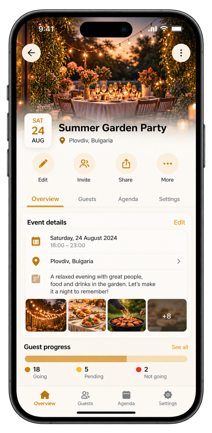 Partymus mobile event planning interface